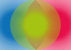 Kreisbewegende Formen in Blau, Grün, Gelb und Pink