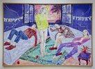 Marion Fink, »Happy Birthday«, 2016, Monotypie, Öl- und Linoldruckfarbe auf 9 Papierbögen, 288 x 201 cm