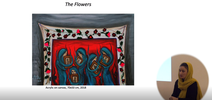 Auf der linken Seite des Screenshots ist ein Kunstwerk zu sehen, auf der rechten Seite die Künstlerin Nabila Horakhsh, die darüber spricht. 